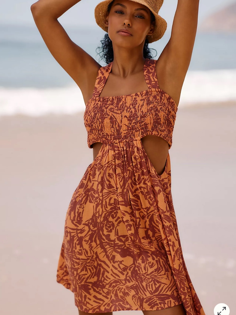 Anthropologie Rust and Terracotta Floral Piper Bandeau Cutout Mini Dress
